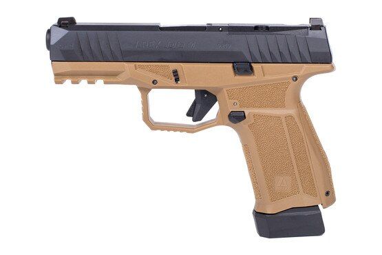 AREX Delta M Gen 2 9mm Optics Ready Pistol in FDE is equipped with 3-dot night sights